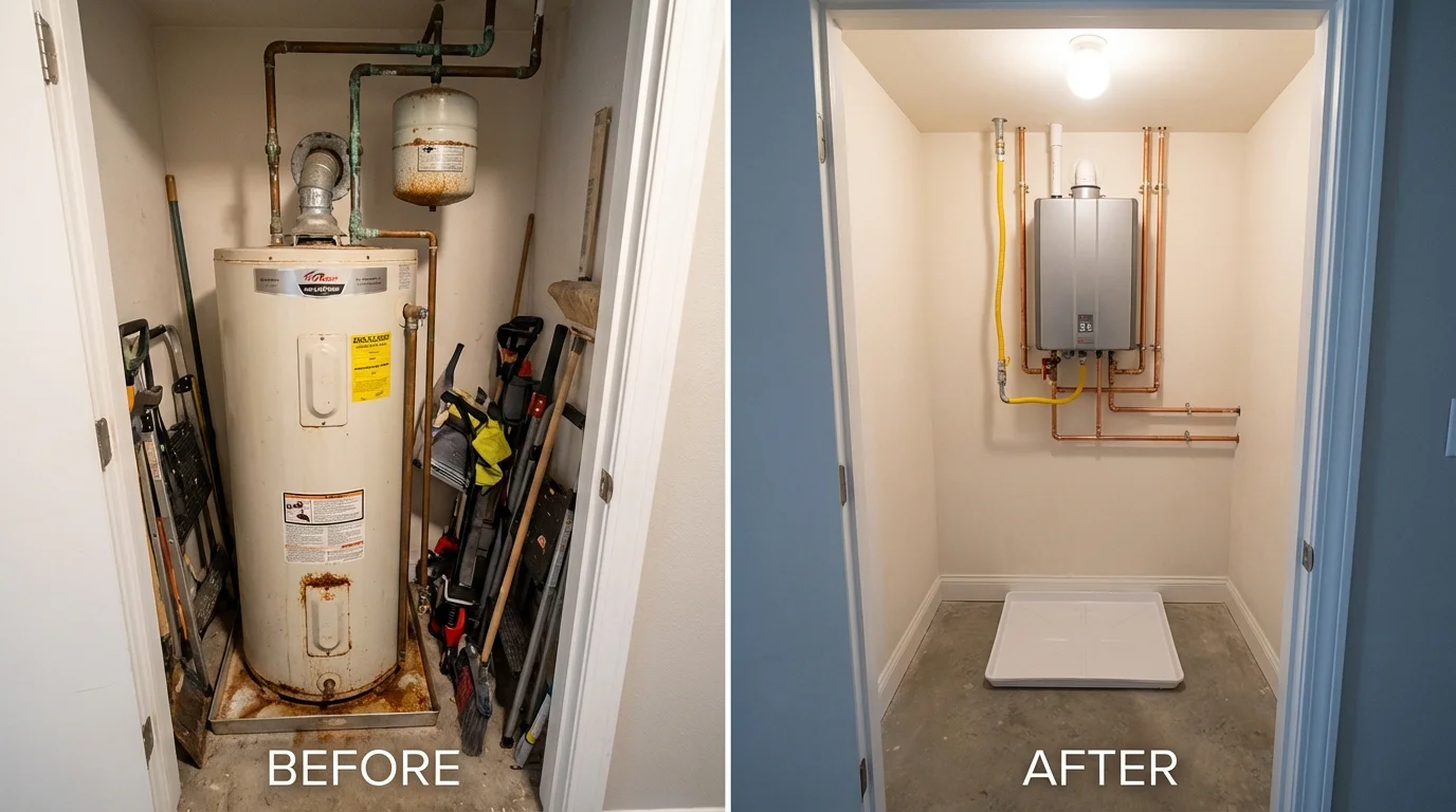 Tank water heater versus wall-mounted tankless unit comparison for Newark, OH homeowners