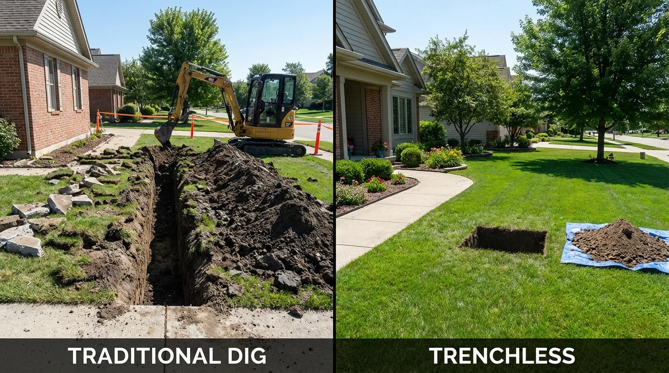 Trenchless sewer repair with minimal yard damage versus traditional excavation in Newark, OH